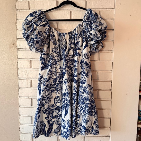 Abercrombie blue floral print puff sleeve dress - Picture 3 of 13